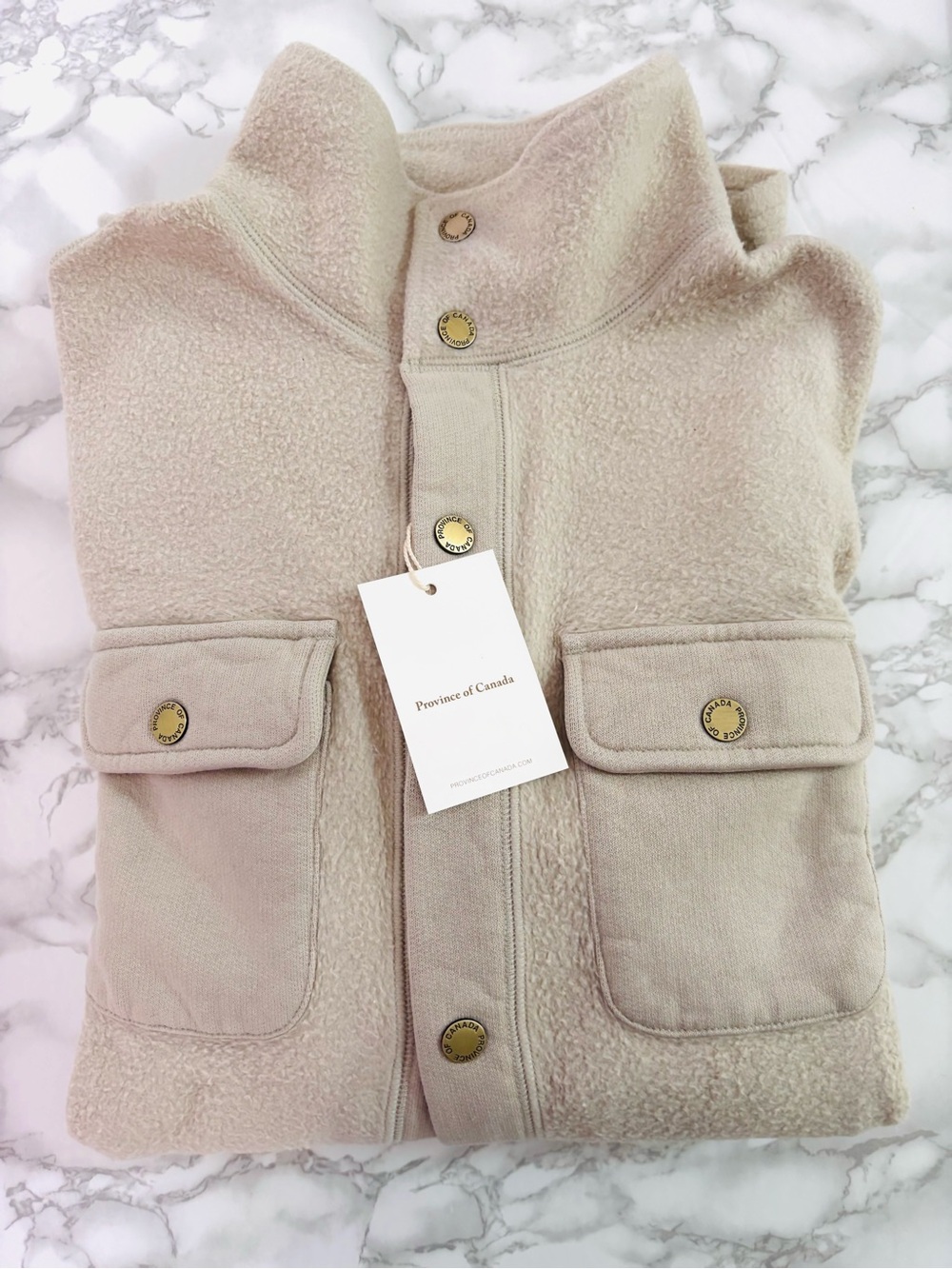 Province of Canada Reverse Fleece Funnel Neck Shirt Jacket XS Sand